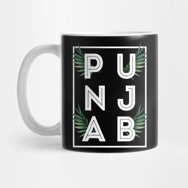 PUNJAB BOLD TYPO WITH GREEN LEAF - the LAND OF FIVE RIVERS by PUNJABISTYL